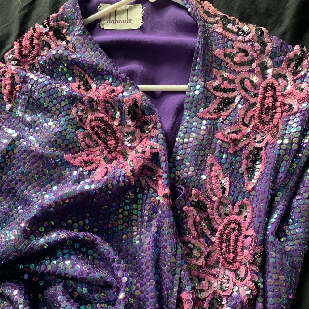 Vintage Silk & Sequins Purple Dress Hand Made - Picture 9 of 14